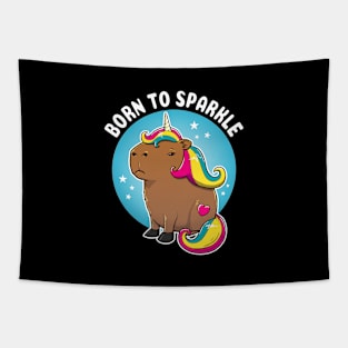 Born to sparkle Cartoon Capybara Unicorn Tapestry