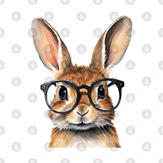 Watercolor Portrait Cute Rabbit With Glasses by Arabic calligraphy Gift 