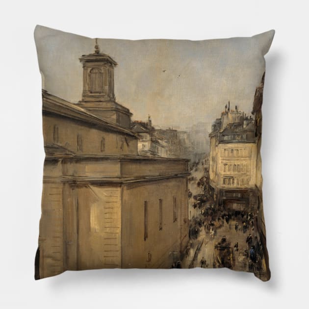 View of Notre Dame de Lorette and Rue Flechier in Paris by Antoine Vollon Pillow by Classic Art Stall