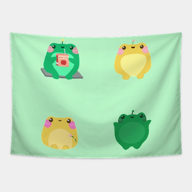 Cute Frogs Set Tapestry by Sofia Sava