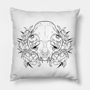 Cat Skull & Peonies Pillow