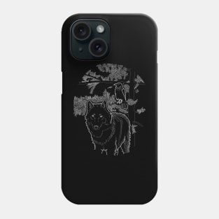 "Wolf and Raven Friends" Dark Lineart with Tree Phone Case