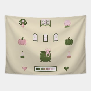 Pixel Art Witch Set Pink Tapestry