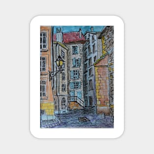 Watercolor Sketch - Genève, Old Town, Rue de Saint-Germain from Rue des Grandes. Magnet