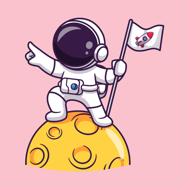 Cute Astronaut Holding Flag On Moon Cartoon by Catalyst Labs