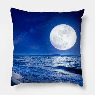 Moon At Night Winter Beach Sunset Ocean Beach Sunset Pillow