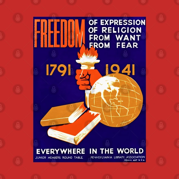 Restored Vintage WPA Poster Listing Freedoms Everywhere In The World by vintageposterco