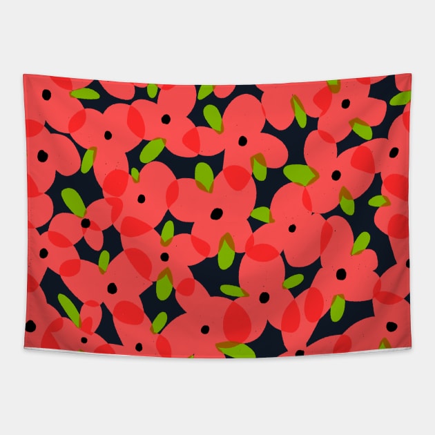 Coral colour flowers pattern Tapestry by covostudio