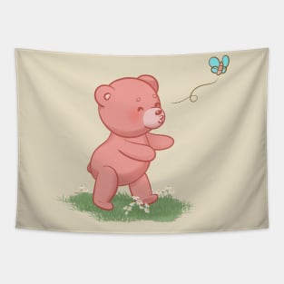 Little Bear Cub Chasing Butterfly Tapestry