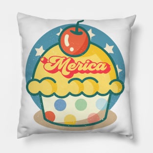 Merica 4th of July Retro Cupcake Murica Funny Patriotic Pillow