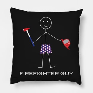 Funny Mens Firefighter Guy Illustration Pillow