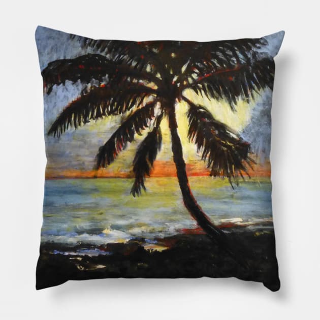 Sunset palm Pillow by AmyKalish