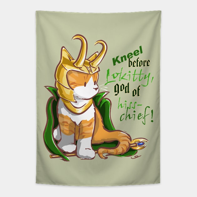 Kneel Before Lokitty Kitten Tapestry by ElephantShoe