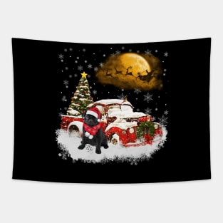 Red Truck Xmas Tree Black Pug Christmas Tapestry