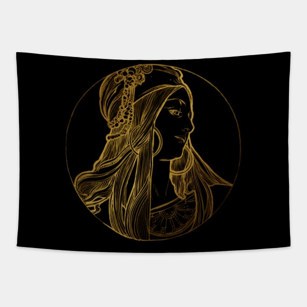 Art nouveau gold silhouette lady 8 Tapestry by Allbestshirts