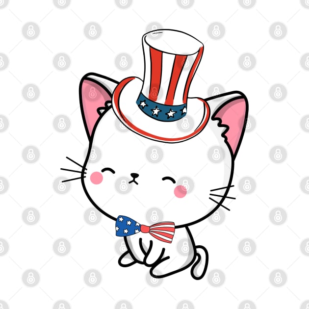 Funny white cat is ready for independence day by Pet Station