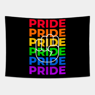 Gay Pride LGBTQ Rainbow Typography Raised Fist Tapestry