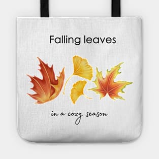 Falling Leaves in a cozy season, fall, autumn, winter, maple Tote