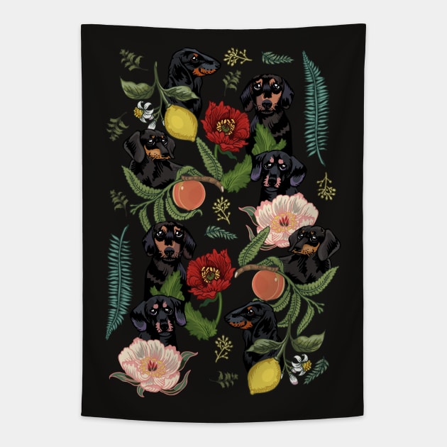 Botanical and Black Dachshund Tapestry by huebucket