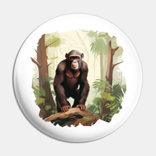 Cute Chimpanzee In Jungle Pin