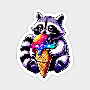 Cute Raccoon Eating A Space Cream Cone Magnet