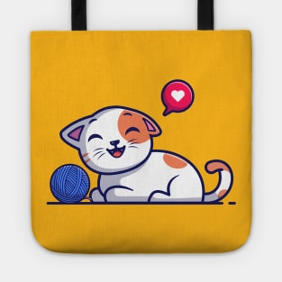 Cute cat playing with yarn ball cartoon Tote