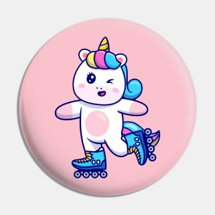 Cute Unicorn Playing Roller Skate Cartoon Pin