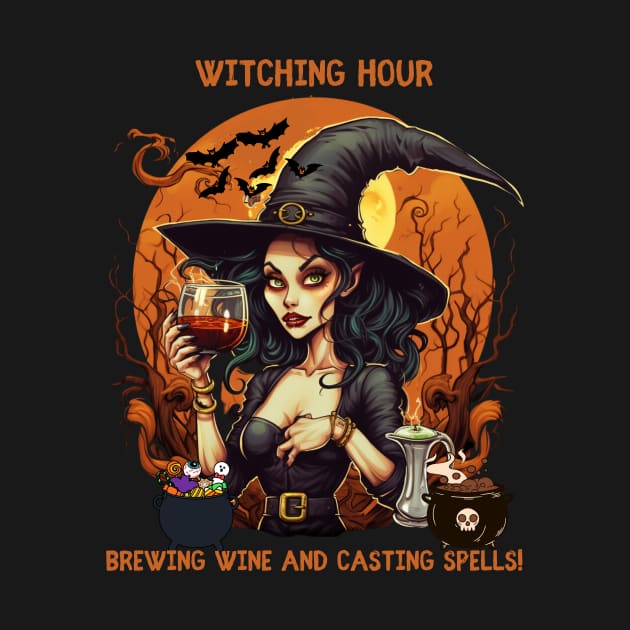 Witching Hour Brewing Tea and Casting Spells The Wine  Party Halloween by Positive Designer