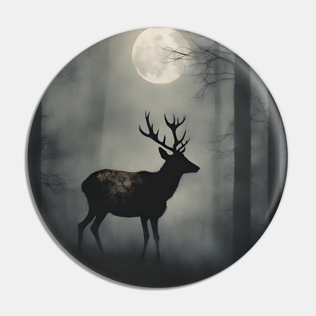 Deer in the Foggy Forest Vintage Art Pin by Art-Jiyuu