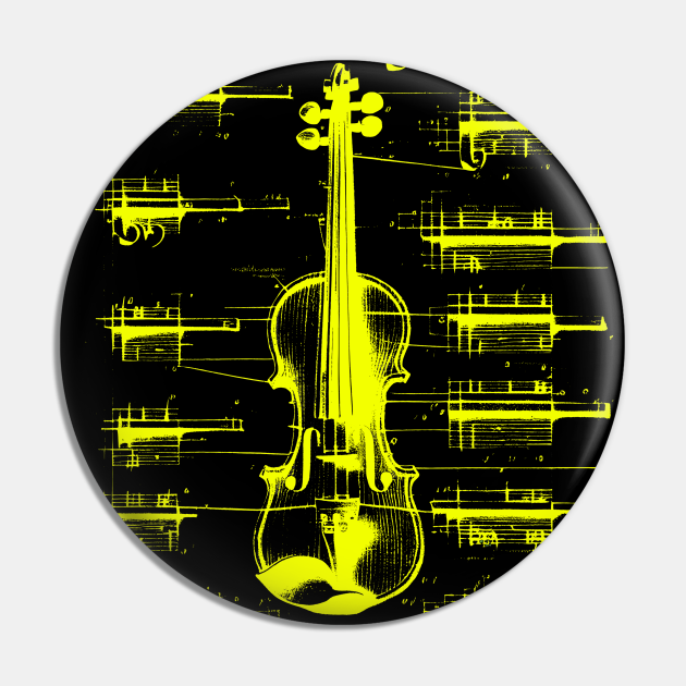 Yellow Neon Da Vinci violin blueprint - - Pin | TeePublic