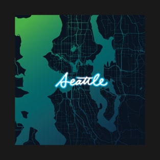 Seattle Map Gradient Cursive T-Shirt