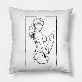 surfer girl art, summer vibes, v3 Pillow