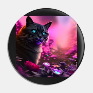 Black Cat With Blue Eyes | Grey and black cat with blue eyes | Digital art Sticker Pin