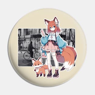 Nekomimi Fashion Girl - Cute Anime Cat Girl Design Pin