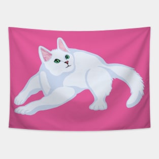 Zooming White Kitten Tapestry