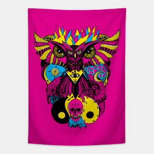 CMYK Owl And Ageless Skull Tapestry