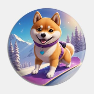 Cute Snowboarding Shiba Inu Dog Pin