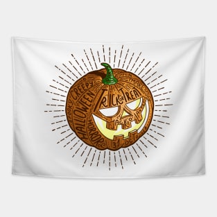 Halloween smiling retro pumpkin with fine detailed lettering Tapestry