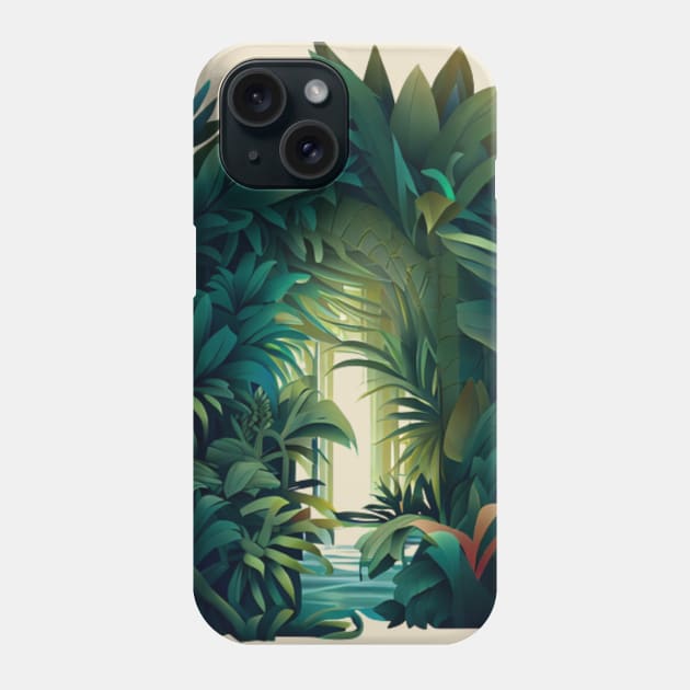 A design featuring a lush jungle scene with a hidden oasis tucked away within it. Phone Case by maricetak