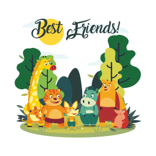 best friends banner cute stylized animals icons T-Shirt