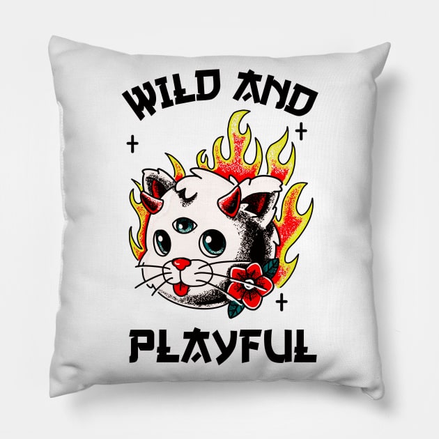 WAP Wild Cool Biker Cat Purring And Playful Evil Wittle Fireball of Furry Fury Art Pillow by TeachUrb