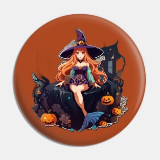 Pretty Halloween Pumpkin Witch Pin