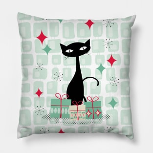 Atomic Christmas Cat, Mid Century Modern Pillow