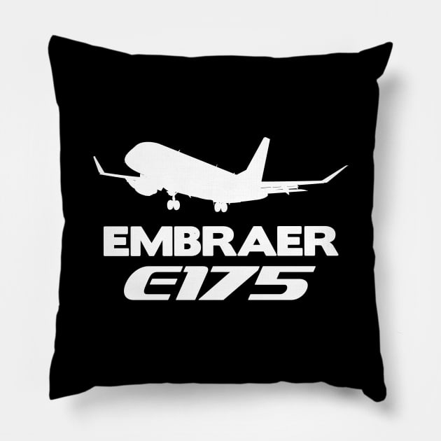 Embraer E175 Silhouette Print (White) Pillow by TheArtofFlying