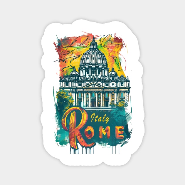 Rome Retro Italy poster Magnet by GreenMary Design