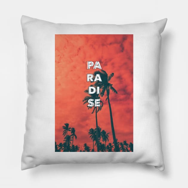 Paradise Palm Trees Under Sunset - Aesthetic Pillow by Ravensdesign