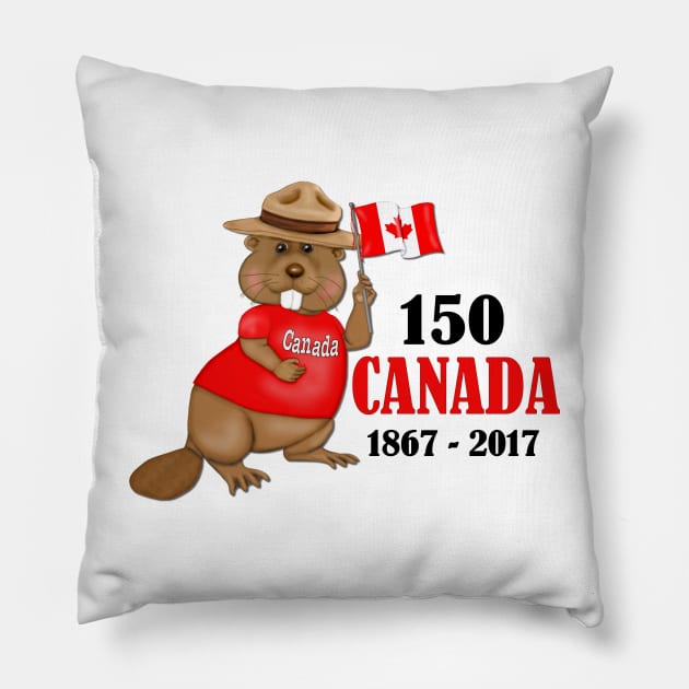 Proudly Canadian Beaver 150 Anniversary Pillow by SpiceTree