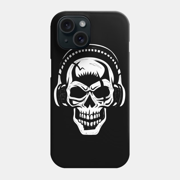 ☠ Skull with Headphones ☠ Abstract Tribal Tattoo Style WHITE Phone Case by Naumovski