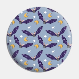 Halloween bats pattern with moon and stars on bright blue background Pin