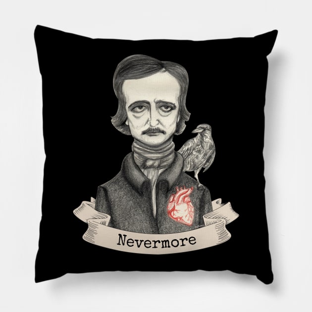 Edgar Allan Poe - Nevermore Pillow by Pendientera